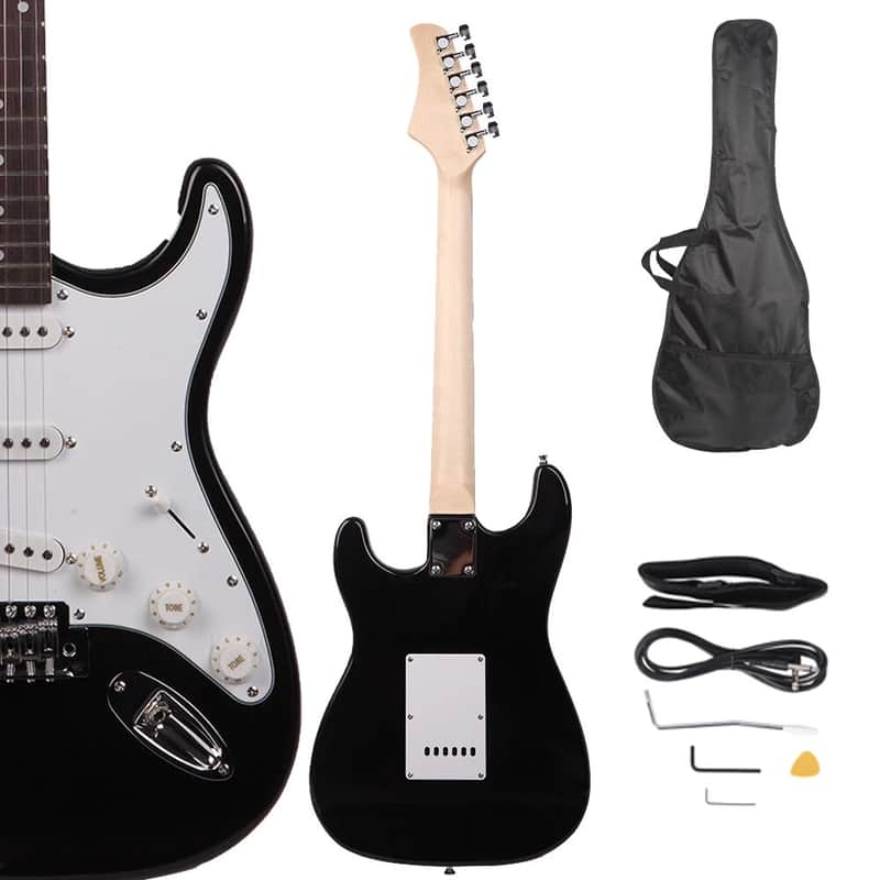 Black School Music Electric Guitar Set w/ Gig Bag Strap Cord for Beginner image 1