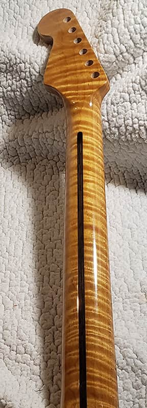 Overstock special on a beautiful USA made Roasted,flame maple neck with flame maple fingerboard. Made for Strat body .#MMS-P1 image 1