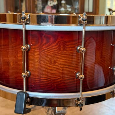 Ludwig Aged Exotic Tamo Ash 6.5x14 Snare Drum Cherry Carmel Lacquer image 11