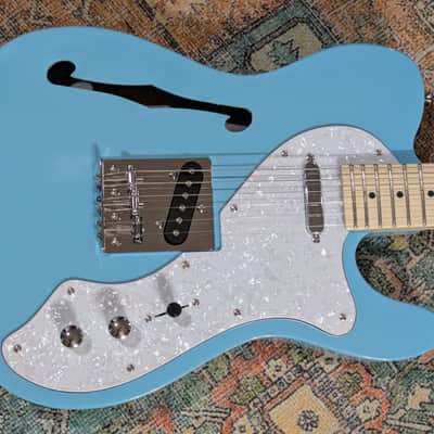 Alden Tv Cruiser 1972 Design T-Style Electric Guitar, Semi-Hollow, Blue, Maple Neck image 1
