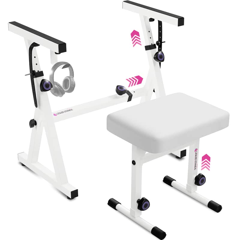 Liquid Stands Piano Keyboard Stand & Bench Set for 54-88 Key Electric Pianos (All White) image 1