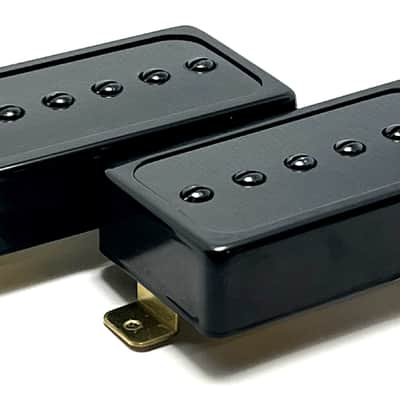 Dragonfire H90s Humbucker Sized/Cased P90 Pickup Set, Bridge + Neck, Black Ring w/ Black Inlay image 1