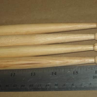 TWO new pairs (no packaging) near A+ Musician's Gear Hickory Drumsticks similar in size & head to Promark Finesse 718: small round tip, Length: 16 1/4" / 412.8mm, Diameter: .551" / 14mm, satin finish (plain, meaning NO graphics / NO paper sleeve) image 5