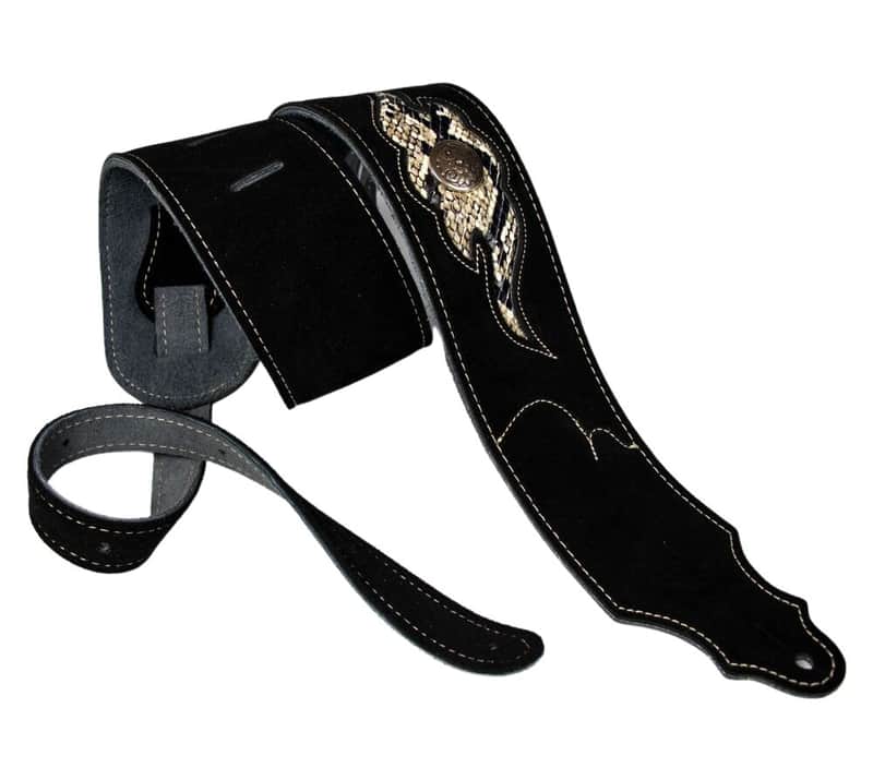 Franklin Strap 3" Sculpted Suede Guitar Strap w/ Snakeskin Leather - Black image 1