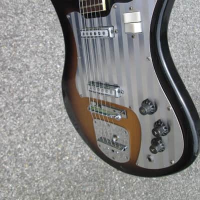 Vintage 60s Teisco Decca TULIP Guitar '3-D' Metal Pickguard 4/2 Headstock!  JAPAN ! HAS WIRING MOD image 7