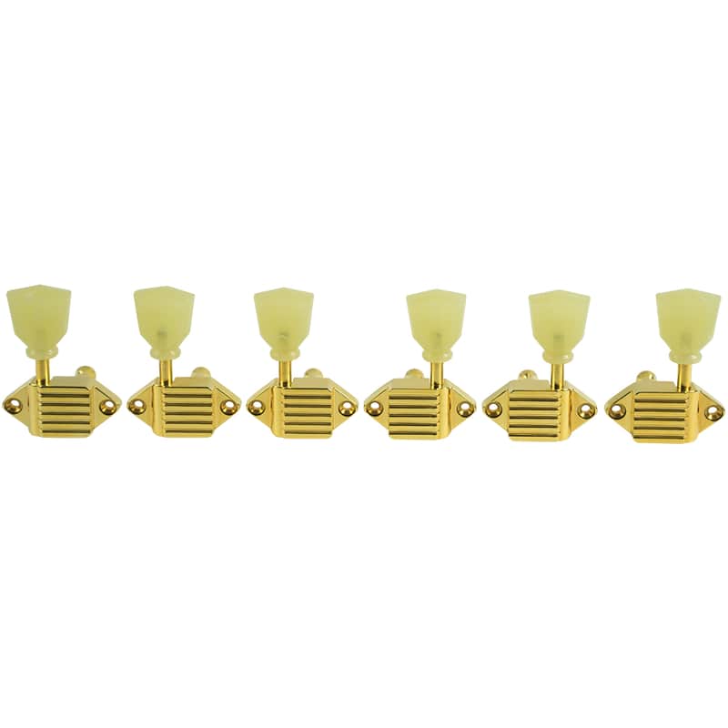 Kluson KVDW-3-G 3 Per Side Vintage Diecast Series Waffleback Tuning Machines - Gold w/Plastic Button image 1
