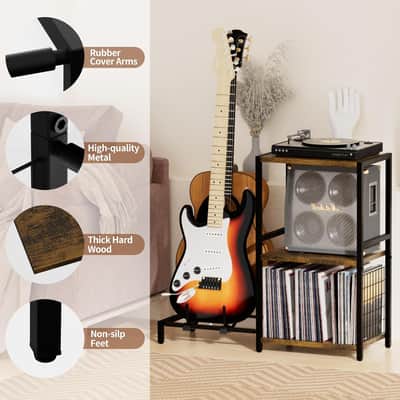 Rustic Brown 3-Tier Guitar Stand for Acoustic Guitars, Electric, Bass Studio Cabinet image 3