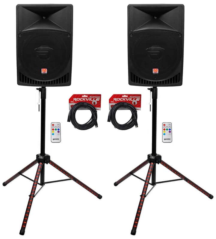 2) Rockville RPG15 15" Powered Active 1000 Watt DJ PA Speakers+LED Stands+Cables image 1