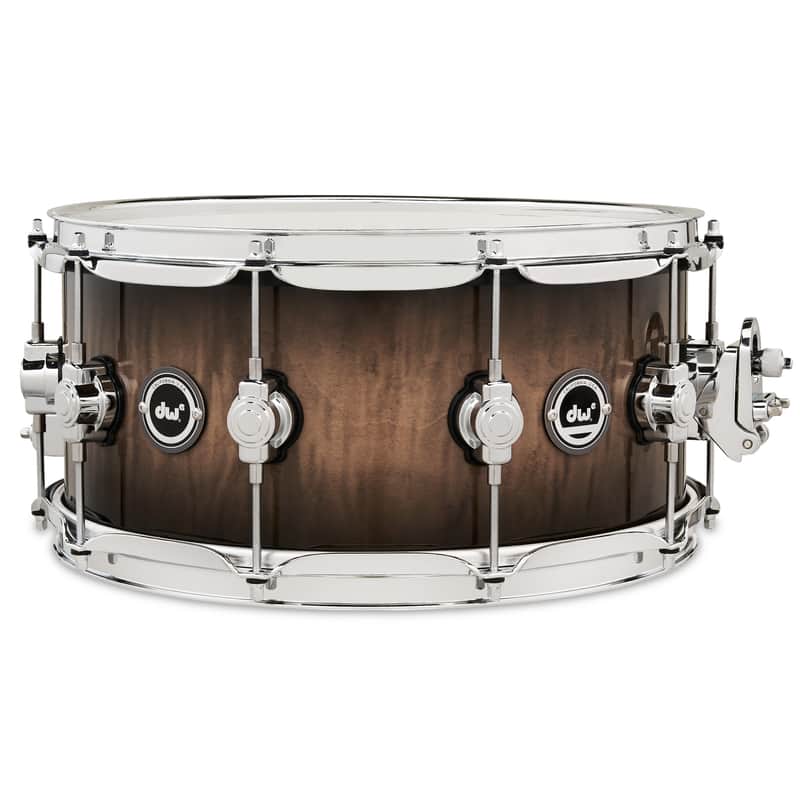 DW 6.5x14 DWe Candy Black Burst over Curly Maple Exotic Snare Drum image 1