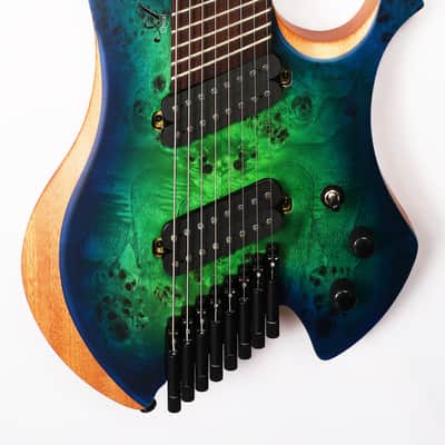 Agile 8 String Multi-Scale Fan Fret Chiral Parallax 82528 RN Satin Green/Blue Headless Electric Guitar image 2