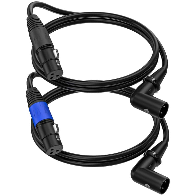Right Angle XLR to Straight XLR Plug Cable, 90-Degree Male to Straight Male Balanced Cord 3-Pin to 3-Pin, (Right Angle -Male-0.5FT, 2Pack) image 1