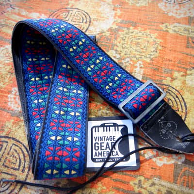 ACE Guitar Strap Blue Kaleidoscope Model as used by Rolling Stones Circa-1960s-Blue with Red, Green & Yellow Diamonds image 8