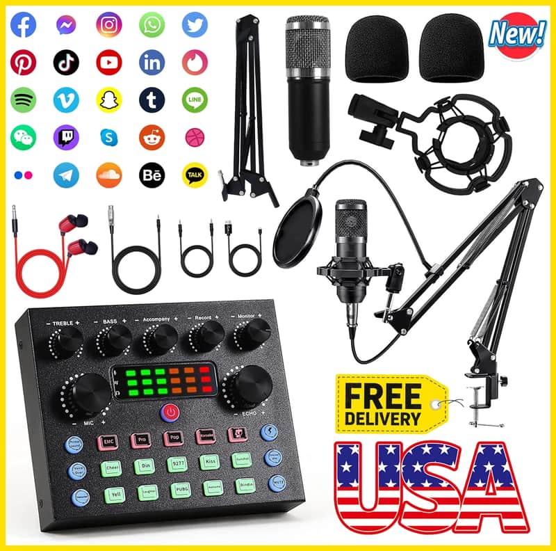 All-in-One Streaming & Recording Kit — BM800 Condenser Microphone + V8S Sound Card Bundle image 1