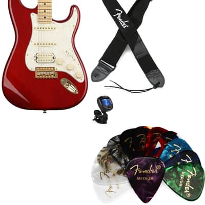 Fender Tash Sultana Stratocaster Electric Guitar - Transparent Cherry  Bundle with Fender 2" Polyester Logo Strap - Black with White Logo... (4 Items) image 1