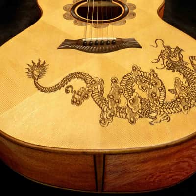 Blueberry Handmade Jumbo Acoustic Guitar Dragon Motif image 4