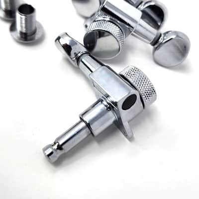 Carparelli 6-IN-LINE Electric Locking Machine Heads Tuners Classic Button Chrome image 7