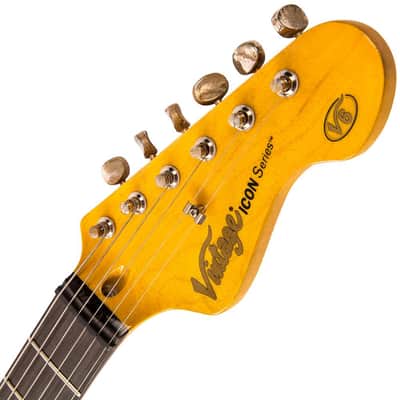 Vintage V6 ICON Electric Guitar ~ Distressed Firenza Red image 8