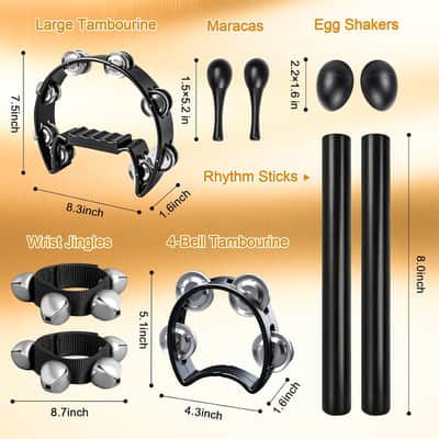 10Pcs Black Tamborines Musical Instrument Adults, Kids Music Percussion Set image 5