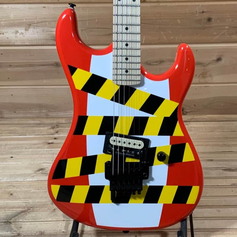 Kramer  Baretta Custom Graphics “Danger Zone” Electric Guitar - Warning Tape on White Red image 1