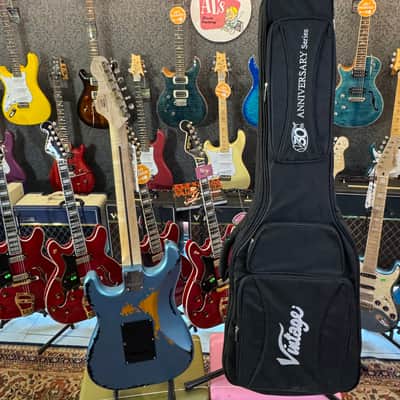Vintage Guitars 30th Anniversary V6 Strat Overspray Relic Super Flame Neck Lake Placid Gun Hill Blue (Serial Number : M2024090909) image 6