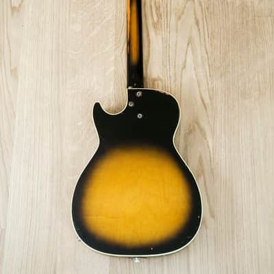 1959 Harmony Stratotone Jupiter H49 Vintage Electric Guitar, DeArmond Gold Foils w/ Tweed Case image 3
