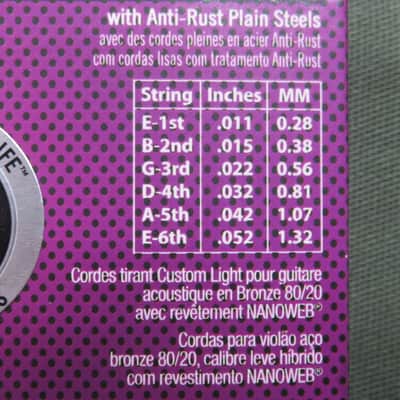 Elixir 11027 Nanoweb 80/20 Bronze Acoustic Guitar Strings - Custom Light (11-52) image 4