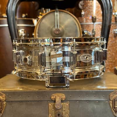 VINTAGE 1960's Rogers 5x14 Chrome over Brass Dynasonic image 3