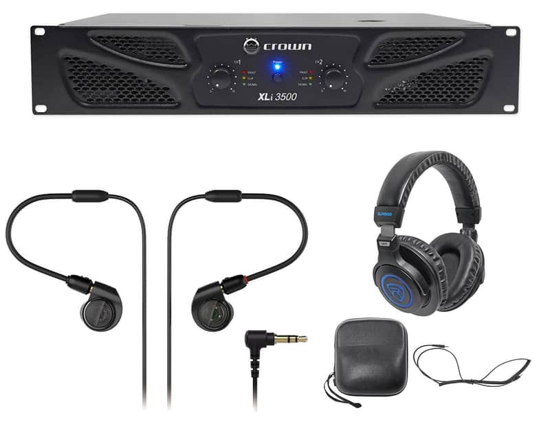 Crown Pro XLi3500 2700w 2-Ch Amplifier Bundle with (2) Audio Technica Monitors & DJ Headphones image 1