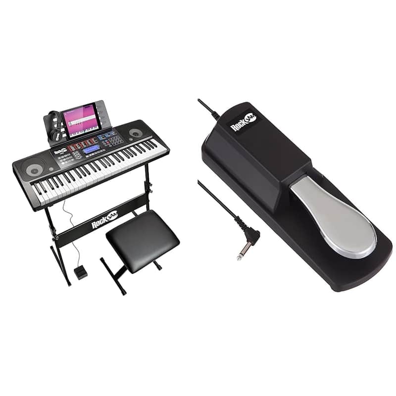 61 Key Touch Display Keyboard Piano Kit With Digital Piano Bench, Electric Piano Stand & Universal Sustain Pedal For Electronic Keyboards And Digital Pianos With Polarity Switch image 1