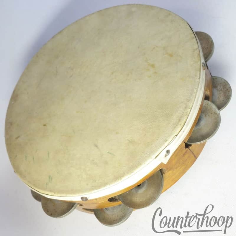 Vintage 8" Wood/Calf Tambourine Vintage 30s Hand Percussion Accessory Instrument image 1