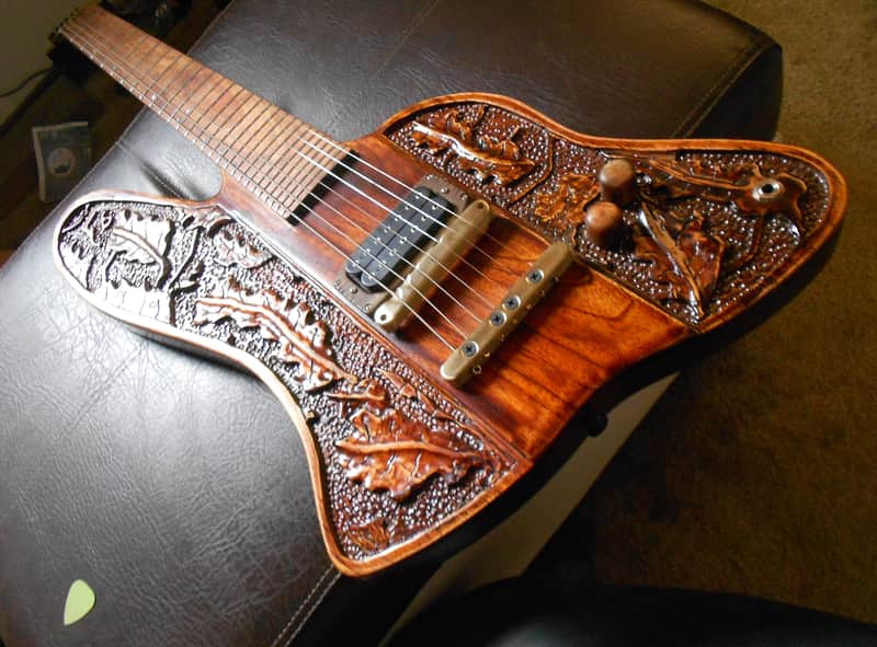 carved and hand painted , 7 strings firebird st guitar/bass ,aged  old cedar,neck thru, preorder now image 1