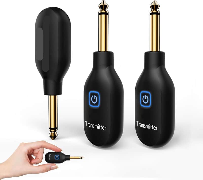 Wireless Guitar Transmitter Receiver 2.4GHz with 2 Modes, Upgrade Thumb-Size, Rechargeable Li-Battery, Plug & Play, Guitar Wireless System for Guitar, Bass, Violin, Keyboard - Black (2TX + 1RX) image 1