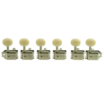 Kluson 6 In Line Deluxe Series Tuning Machines - Double Line - Nickel With Oval Plastic Buttons