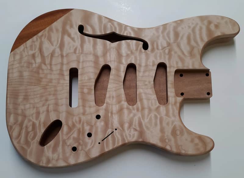 Shepard Custom Guitars Thinline Stratocaster Body Quilted Maple Top On 1pc Mahogany 2022 Unfinished image 1