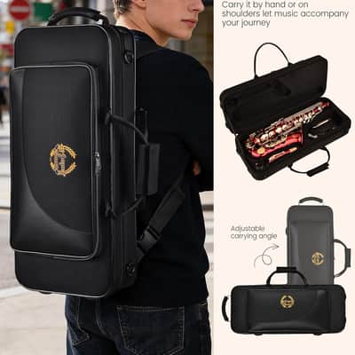 Leo Jaymz Eb Alto Saxophone - One-Piece Body or Neck Construction, H68 Brass, with Thickened Travel Bag - Red image 5