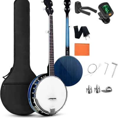 Banjo 5 String Full Size Banjoes Set, 38 Inch Beginner Banjo Kit with Resonator, Drum Head, Open or Closed Back, Gift Package Free Lessons Starter Accessories for Adults Teenager, Blueburst image 1