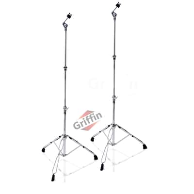 Griffin Straight Cymbal Stand (2 Pack) - Double Braced Legs, Slip-Proof Gear Holder Light-Duty for Mobile Drummers Percussion Drum Hardware Set for Mounting Crash, Ride & Splash Cymbals image 1