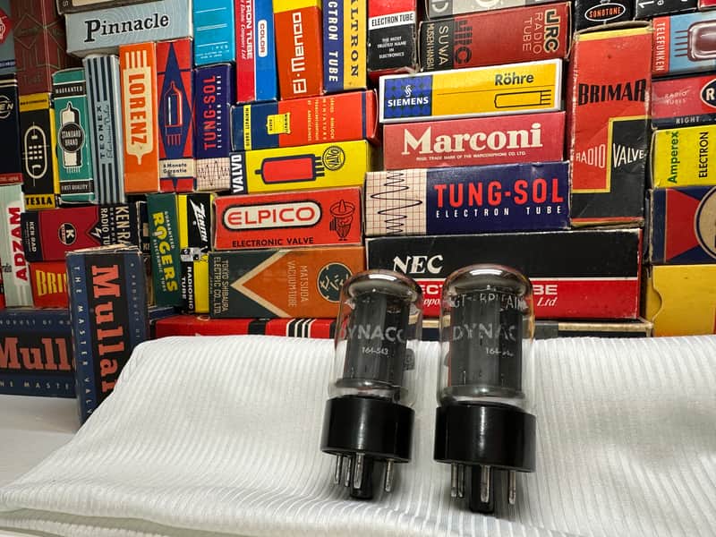 2x Vintage Matched Sawtooth Mullard GZ34 5AR4 ~ w/ same etch code! F32 B3J3/B3J3 ~ Authentic Blackburn Gt Britain ~ Grail Top '60s Rectifier Tubes ~ Musical Warm Dynamic Liquid Vintage Audio ~ 101/101 % Gm ~ Dynaco Labels image 1