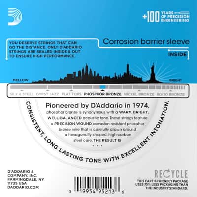 D'Addario EJ16-3D Phosphor Bronze Acoustic Guitar Strings, Light, 3 Sets image 2