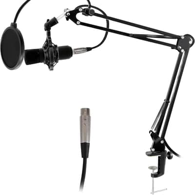 Suspension Boom Mic Stand with Shock Mount – Adjustable Desktop Mic Stand Boom Arm with Clamp, XLR Cable, Mic Clips – Heavy-Duty Microphone Stand for Podcast, Studio, Streaming, Broadcasting image 1