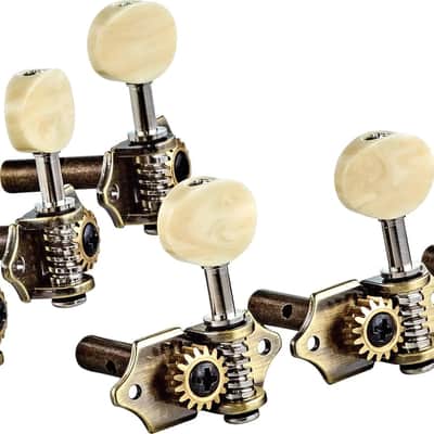 Open Gear Classical Folk Tuning Machines Individual 3L x 3R w/ Antinque Brass Base & Crème Buttons
