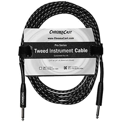 ChromaCast Pro Series Tweed Instrument Cable 20 Feet, Black, 1/4" Straight- 1/4" Straight Ends image 1