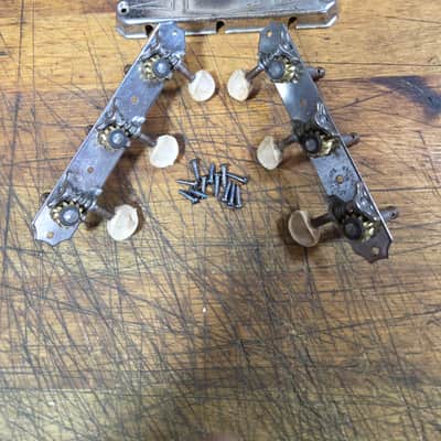 Vintage RARE 1938 Patent Applied For Kluson Open Back Covered Martin Gibson Epiphone Harmony Guitar 3x3 Tuner Set Luthier Parts Original Installation Screws image 2