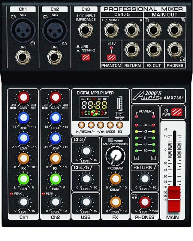 Audio2000’S AMX7351 | Five-Channel USB Audio Mixer w/ Bluetooth, FX Send/Return & 48V Phantom Power image 1