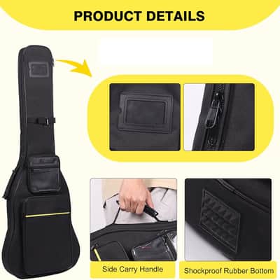 39 40 Inch Electric Guitar Gig Bag, 0.35" Thick Padded Oxford Fabric, Waterproof & Shockproof Gig Bag, Multi-Pocket Design with Shoulder Straps & Side Handle​, Sleek Black Design image 3