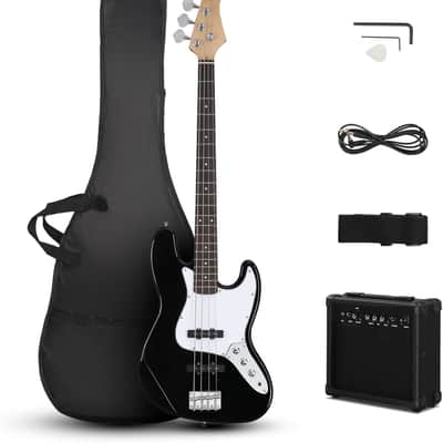 Electric Bass Guitar with 20Watt Amplifier, 4 String Right Handed Electric Bass Kit for Beginner & Professionals W/a Bag, Shoulder Strap, Guitar Pick, Wrench Tool(Black) image 1