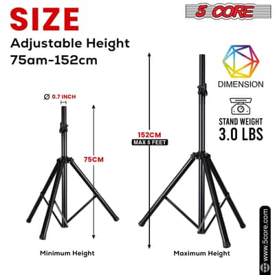 5 Core Speaker Stand Height Adjustable 60" Heavy Duty PA DJ Tripod Studio Monitor Stands image 10