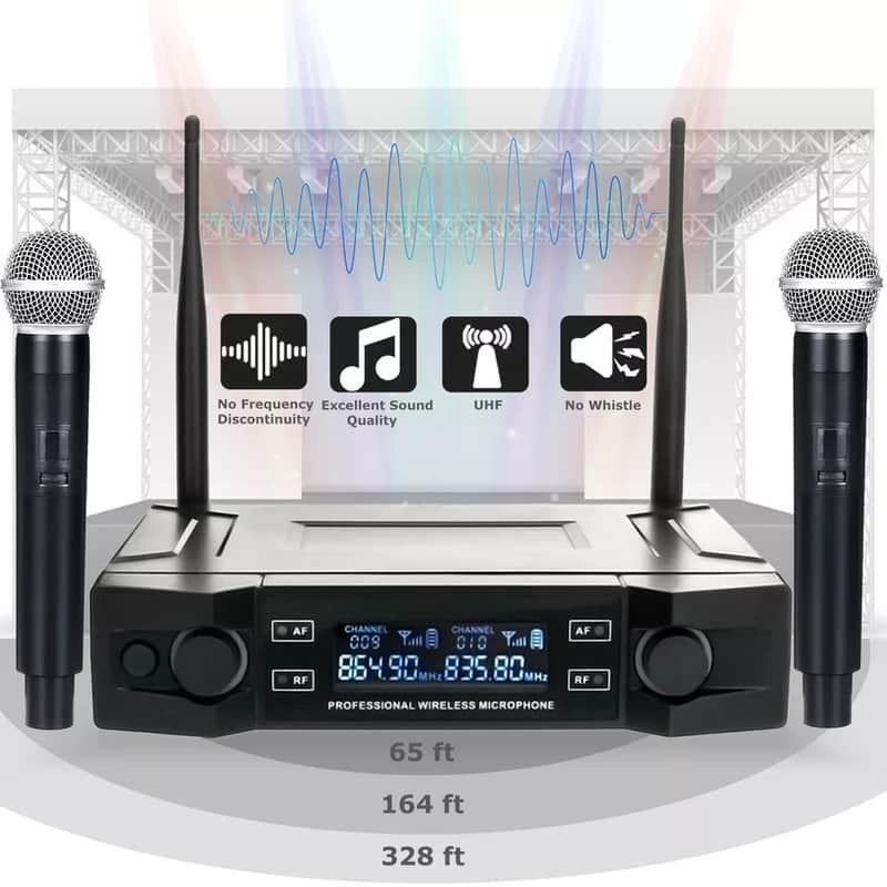 Professional 2 Channel Uhf Wireless Dual Microphone Cordless Handheld Mic System image 1