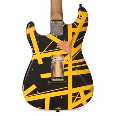 EVH Limited Edition Striped Series Frankenstein Frankie Black w/Yellow Stripes Aged image 3