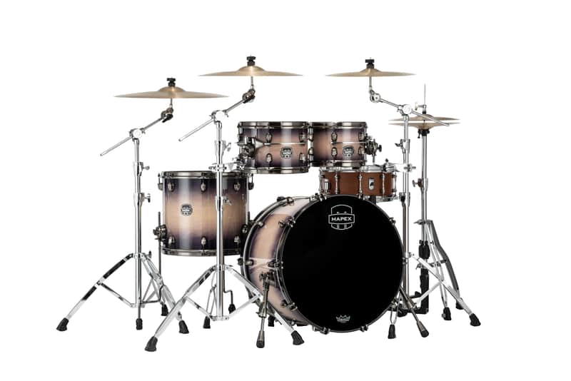 Mapex Saturn Evolution Exotic Classic Birch Exotic Violet Burst Lacquer Black Brushed Hardware Drums 22x16_10x7_12x8_16x14 Shell Pack Auth Dealer image 1